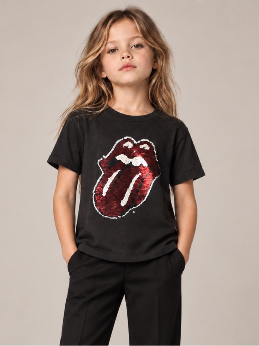 Zara Kids Rolling Stones Sequin T-Shirt ~ size 6